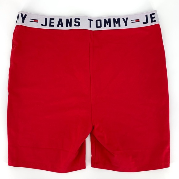 TH Tommy Jeans NWT Scarlet Cotton Logo Elastic Waist Bike Shorts, Large - Picture 4 of 15